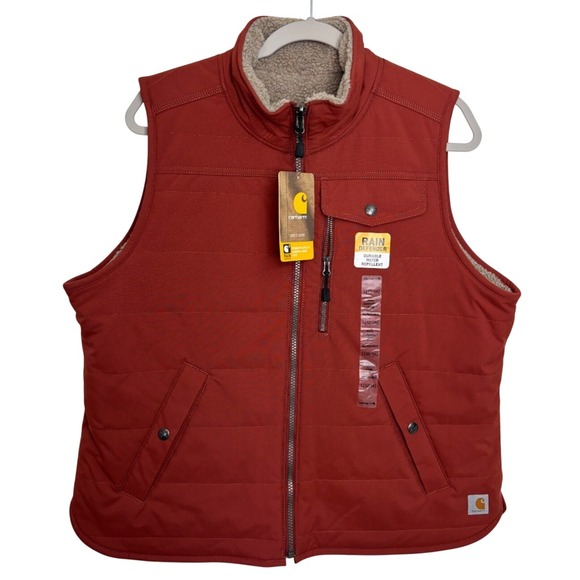 Carhartt Jackets & Blazers - Carhartt Women's Sherpa Utility Vest Reversible L Burnt Orange RAIN DEFENDER